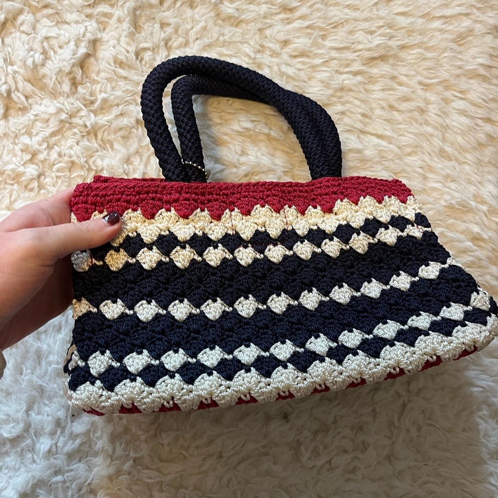 The Sak Red, White, and Navy Crochet Tote
